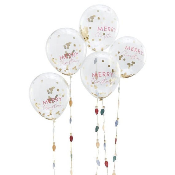 Ginger Ray Gold Merry Christmas Confetti Balloons | Lightbulb Tails Festive Decorations x5 Clear