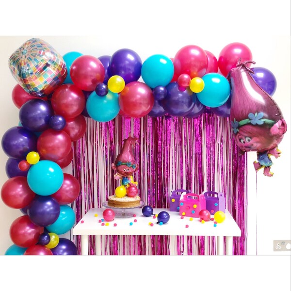 Arco de globos Trolls de alta calidad, guirnalda de globos Trolls, fiesta de cumpleaños Trolls, decoraciones de fiesta Trolls, decoración de fiesta Trolls Worldtour