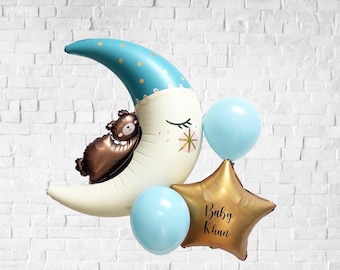 Gepersonaliseerde ballonset beer op de maan, niet opgeblazen, ballonset beer, ballonset babyshower, babyballonnen, babyballonset, babyfolie