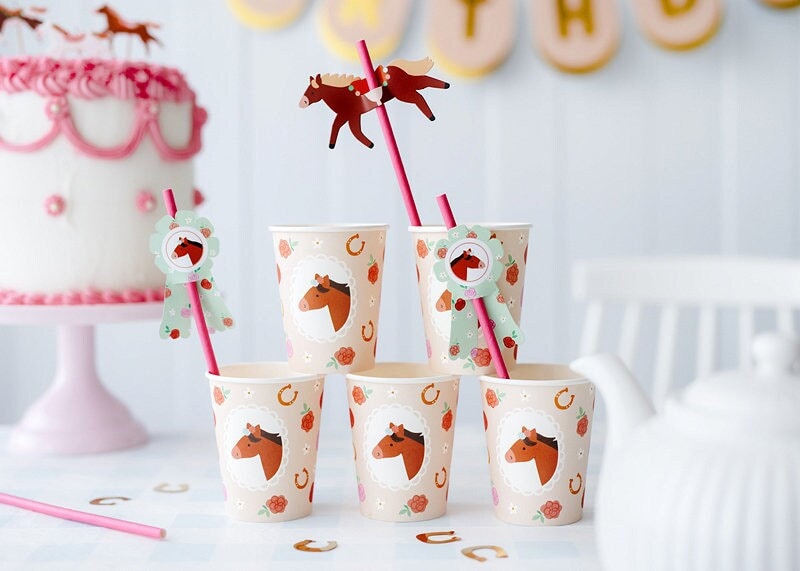 6 x Horses Paper Cups, Horse Themed Party, Horses Tableware, Kids Birthday, Cute Horse Party, Kids Party Decorations, Kids Tableware, Pony