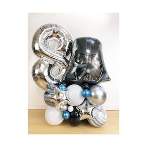 DIY Large Star Wars Balloon Sculpture, Silver Blue Star Wars Birthday Balloon Stack, Darth Vader Balloon Star Wars Balloon Stack