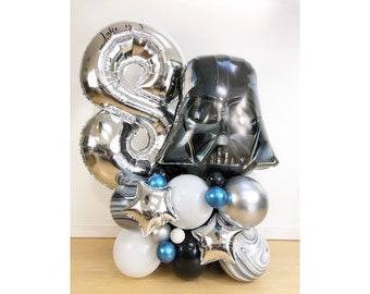 DIY Large Star Wars Balloon Sculpture, Silver Blue Star Wars Birthday Balloon Stack, Darth Vader Balloon Star Wars Balloon Stack