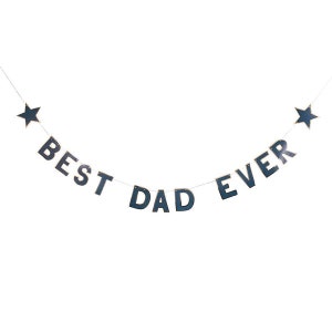 May include: A blue and gold banner with the text "BEST DAD EVER" and two stars on either end.