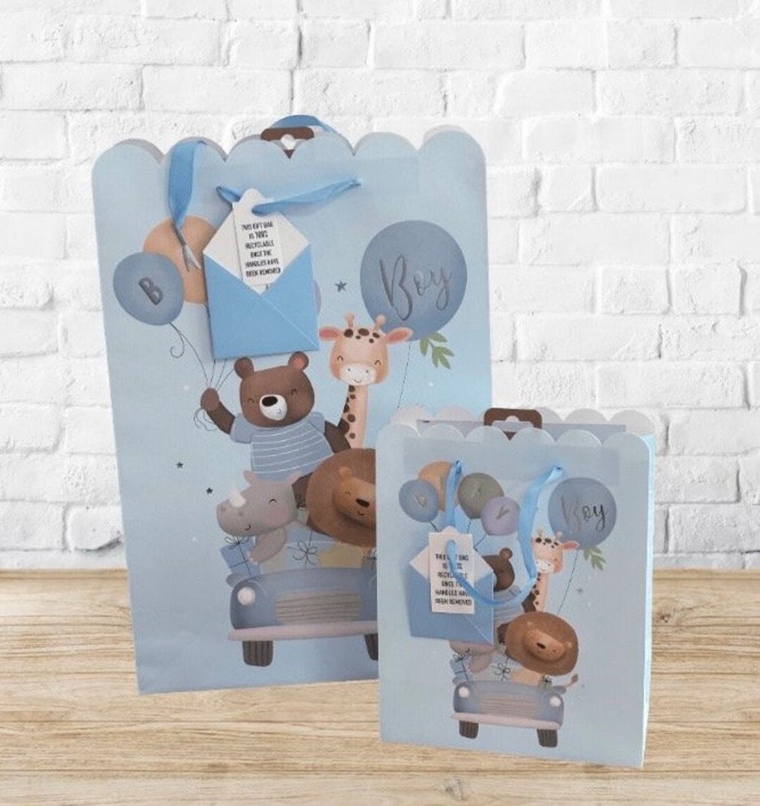 Blue Safari Baby Boy Gift Bag, 2 Sizes, Baby Boy Gift Bag, Newborn Boy