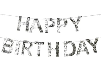 Large Silver Foil Happy Birthday Banner, Silver Happy Birthday Bunting, Birthday Sign, Adults Birthday, Silver Birthday Bunting, Silver