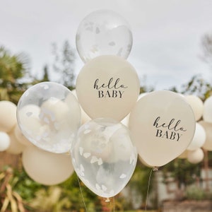 Eco Friendly, Hello Baby Taupe and Cloud Confetti Baby Shower Balloons, Baby Shower Confetti Balloons, Cloud Balloons, Neutral Baby Shower