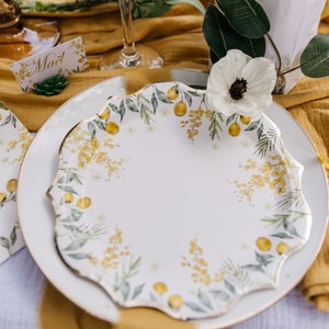 8 Piatti di carta al limone botanico, Stoviglie estive botaniche, Stoviglie primaverili, Stoviglie al limone, Piatti di carta Lmeon, Stoviglie alla frutta al limone
