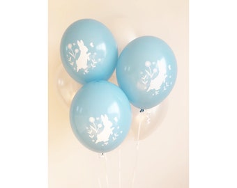 Rabbit Balloons -  Baby Blue and White- High Quality - 1st Birthday - Baby Shower - Bunny Balloons- Pack of 6 or 12