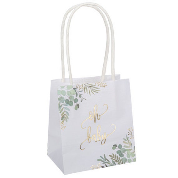 6 Small Oh Baby Gift Bags Botanical Baby Bags White and Green Baby Bags Baby Shower Gift Bags Gender Neutral Baby Shower Favour Bags Etsy UK