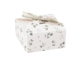 8 Sage Green and White Botanical Favour Boxes with Satin Ribbon, 7x3.5cm, Sage Green Treat Boxes, Botanical Baby Shower, Wedding Tableware