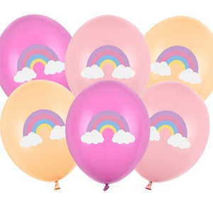 6 Rainbow Balloons, Rainbow Birthday Balloons, Girl Balloons, Pink Rainbow Balloons, Pastel Rainbow Balloons, Kids Party, Latex Balloons