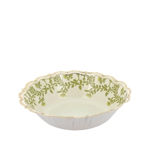 8 ciotole di carta botanica, pistacchio, crema e oro con stampa di fogliame, 13,5 cm, ciotole di carta vintage, ciotole di carta piccole, ciotola di carta verde salvia