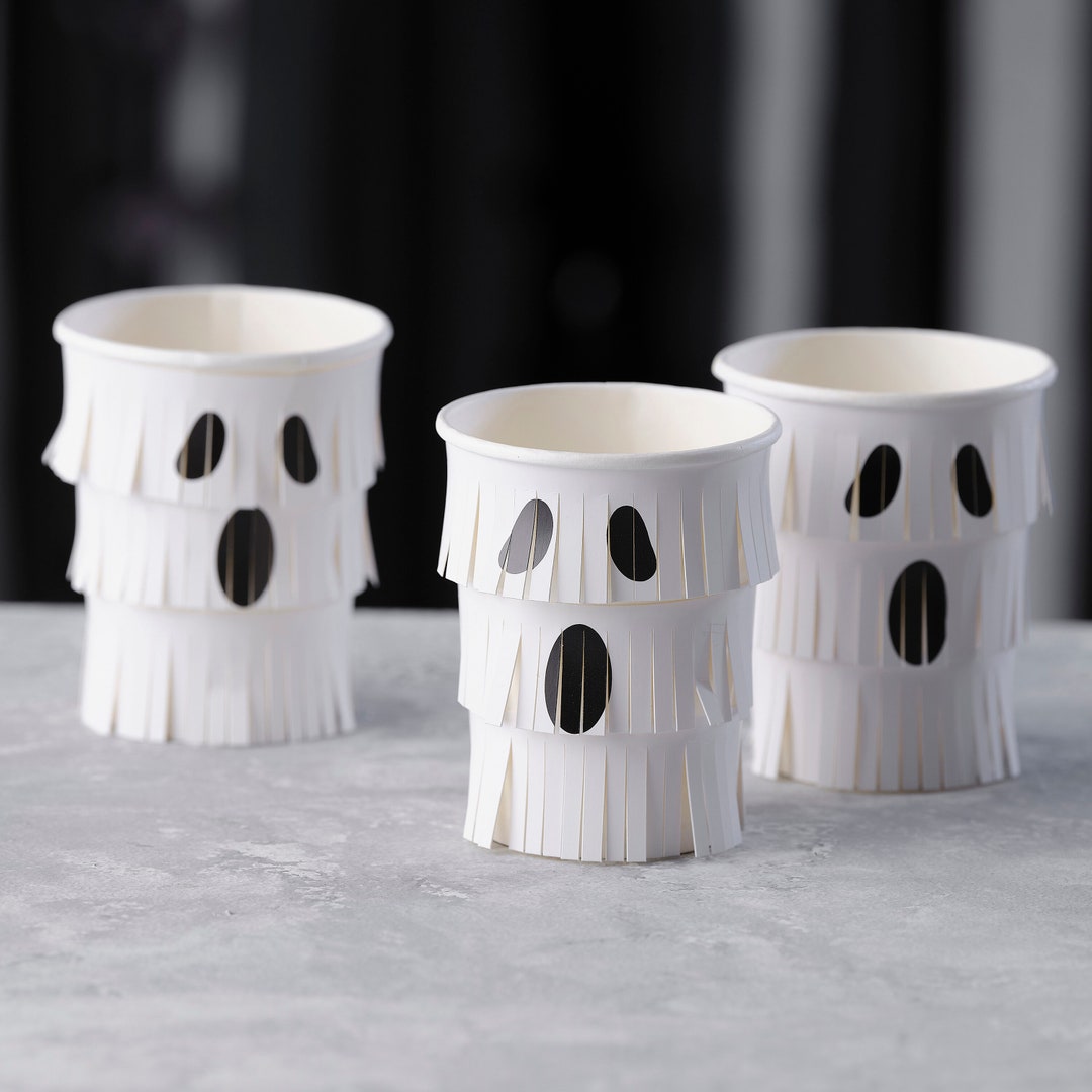 Ghost Fringe Paper Halloween Cups - Halloween Paper Cups - Ghost Paper ...