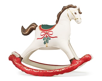 Christmas Rocking Horse Foil Balloon, 106x86cm, Needs Air only, Rocking Horse Balloon, Christmas Balloon, Kids Christmas,  Christmas Party