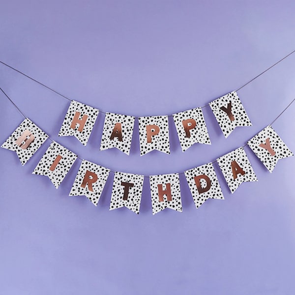 Cute Dalmatian Birthday Banner, Black and White Spotty Birthday Bunting, Dalmatian Party, Dalmatian Print Banner, Dog Party, Happy Birthday