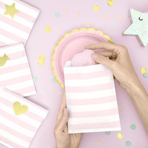 Sachets de friandises roses pastel avec autocollants, Pochettes de dragées rose pastel, Décorations de fête rose pastel, Sacs de bonbons rose pastel, Sacs en papier rose layette