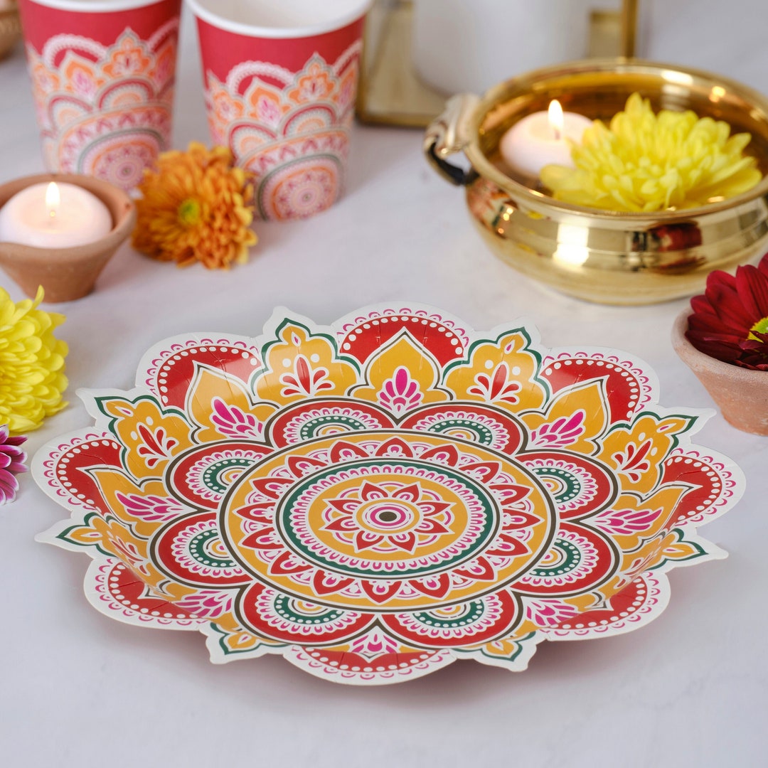 Multicoloured Paper Diwali Plates, Set of 8, Festival of Lights