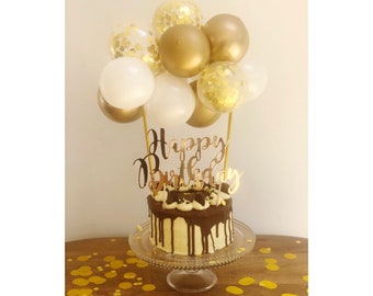 Mini Gold and White Balloon Cake Topper, Gold Balloon Topper, Gold Balloon Cake Topper, Mini Cake Garland, Mini Balloon Garland