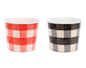2 Large Red and Black Buckets, Height approx. 14cm/5.5in, Large Paper Bowls