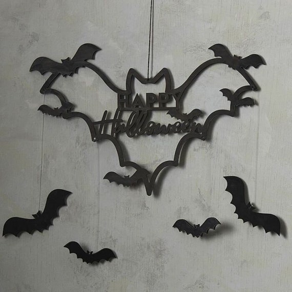 Türschild Halloween-Maus Aus Holz – Dekoration Mit Schwarzer Katze, Fledermaus & Kürbis