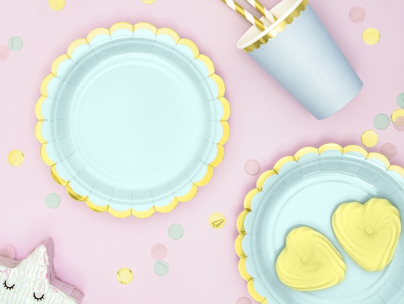 6 Pastel Green Paper Plates Pastel Mint Pastel Paper Plates Mint and Gold Pastel Party Decorations Unicorn Birthday Candy