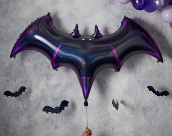 Gigantische Halloween-vleermuisballon, zwarte en paarse vleermuisballon, hangende vleermuisdecoratie, Halloween-decoraties, Halloween-feestdecoraties, vleermuis