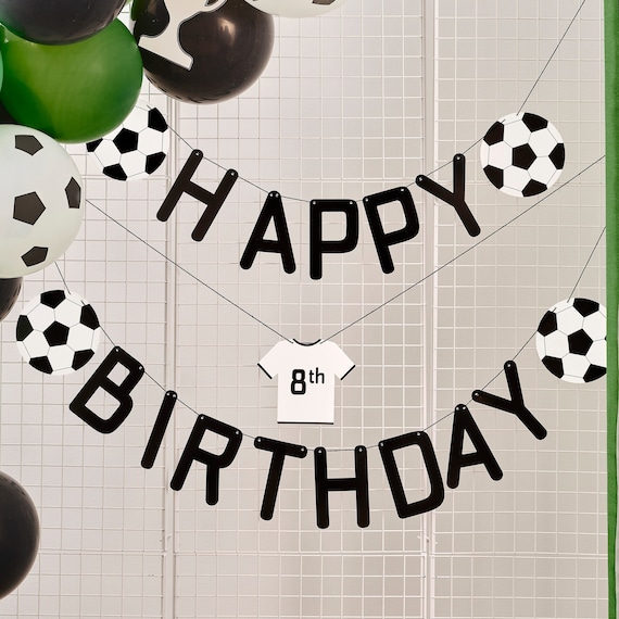 Banderines de fútbol personalizables de feliz cumpleaños, telón de fondo de  pancarta de fútbol, fiesta de cumpleaños de niños negros y verdes, pancarta  de fútbol, fiesta de futbolista -  España