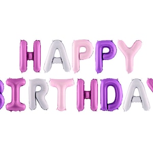 Banner de globos de feliz cumpleaños - Feliz cumpleaños en rosa pastel y morado - 3,4 m/11 pies - Guirnalda de feliz cumpleaños - Pastel - Globos con letras
