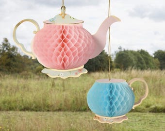 2 Tea Party Honeycombs, Tea Pot and Cup Decor, Honeycomb Decorations, Tea Party Themed Party, Afternoon Tea Decorations, Garden Party, Alice