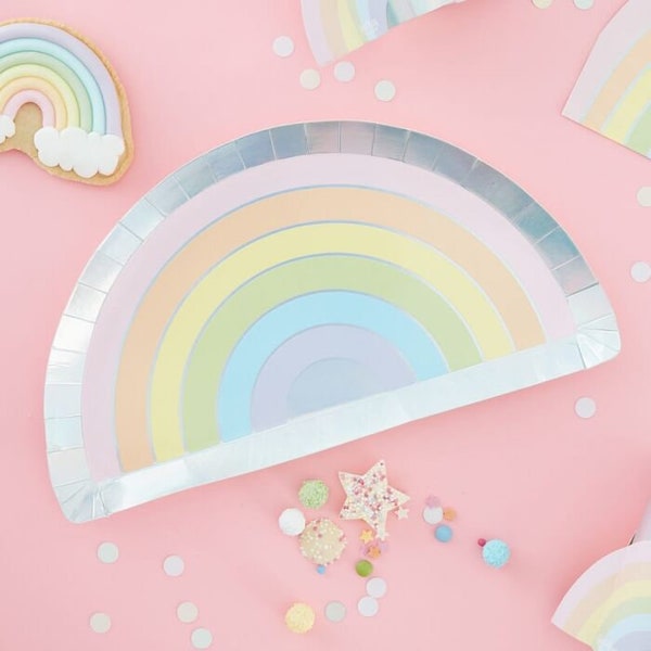 Lovely Pastel and Iridescent Rainbow Plates, Pastel Rainbow Plates, Rainbow Party, Summer Plates, Pastel Tableware, Iridescent, Kids Party