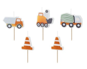 5 Construction Birthday Candles, Construction Candles, Construction Themed Party,  Birthday Party Decorations, Kids Party, Birthday Cake