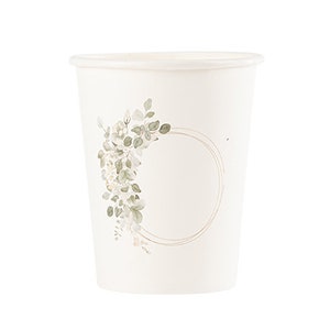 8 bicchieri di carta per giardino botanico, verde salvia e bianco 255 ml 8 tazze con stampa Foilage, tazze di eucalipto, stoviglie per matrimoni, stoviglie botaniche