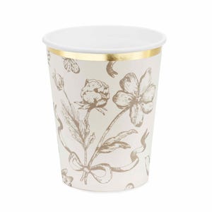 6 Cream and Gold Floral Paper Cups, Vintage Floral Paper Cups, Elegant Cream Paper Cups, Vintage Paper Cups, Watercolour Floral Cups, Gold