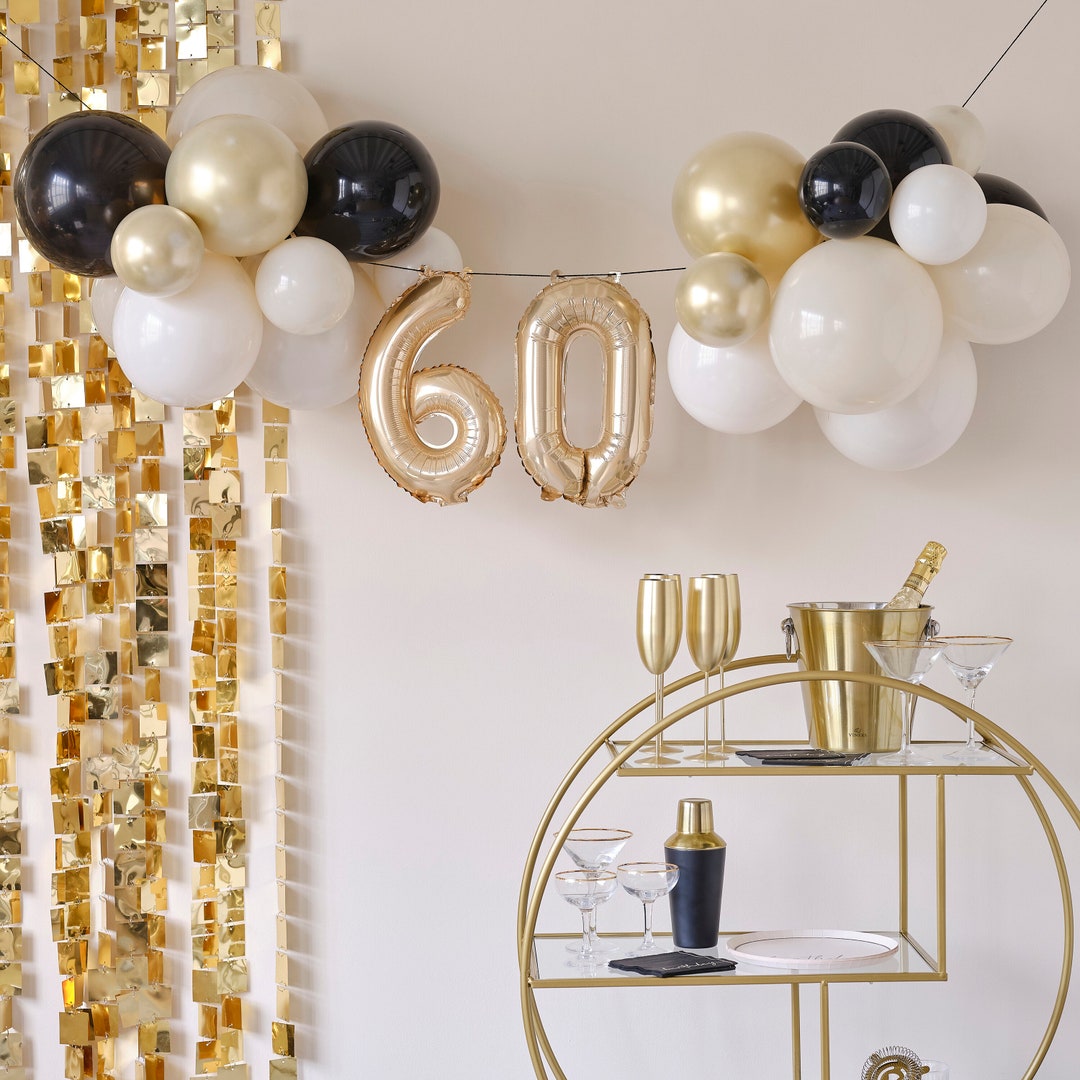 Champagne Gold 60th Birthday Balloon Bunting, 60th Birthday Party ...