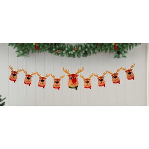 Santa&#39;s Reindeers Banner with Mini Balloon Nose, Christmas Banner, Reindeer Banner, Rudolph Banner, Christmas Wall Decorations, Kids
