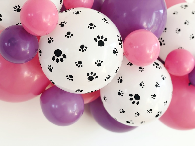 Paw Balloon Garland Kit 1m/3.5ft or 2m/7ft Skye Dog Party Paw Patrol Party Decor Cat Party Purple Pink image 5