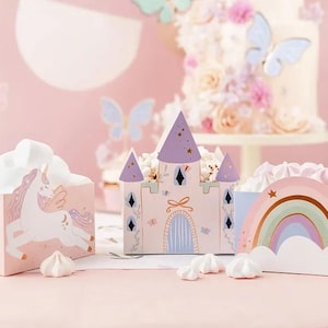 6 cajas de refrigerio con temática de princesa y unicornio, cajas de refrigerio con temática de unicornio, decoración para fiestas de princesas, cajas de comida con temática de princesas, temática de princesas