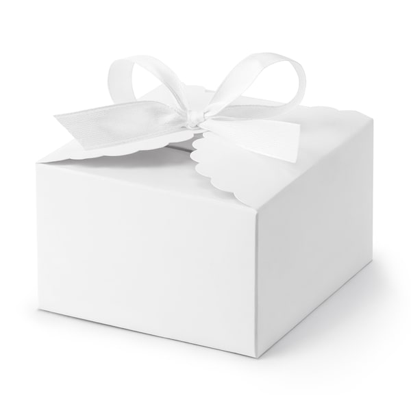 White Favour Boxes with Ribbon - Set of 10 - White Thank You Boxes - Wedding Favour Boxes - White Wedding Boxes - White Cake Boxes