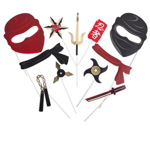 Ninja Photo Booth Props, Gold and Red Photo Props, Ninja Photo
