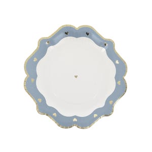 8 piatti di carta blu pastello con cuori dorati, 23 cm, alta qualità, piatti di carta blu pastello, decorazioni per baby shower, baby shower per bambini, baby