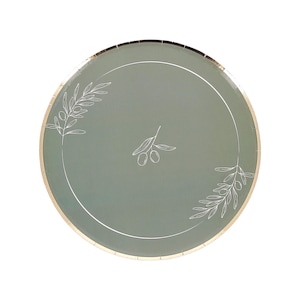 8 Olive Branch Paper Plates, 23cm, Olive Design, Sage and Gold Foil Edge Plates, Mediterranean Paper Plates, Sage Green Paper Plates, Green