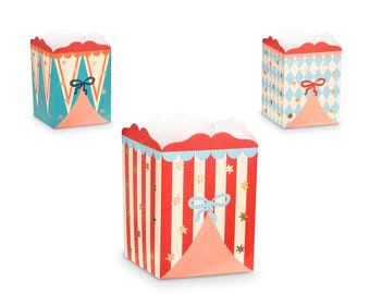 6 Circus Snack Boxes, Circus Popcorn Boxes, Circus Themed Party, Funfair Theme, Circus Tableware, Small Gift Boxes, Red and White