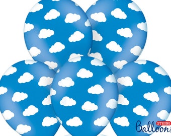 Cloud Balloons - Set of 6 - Blue Cloud Balloons - Christening - Vintage Baby Shower - Blue First Birthday - Cloud Party Decor