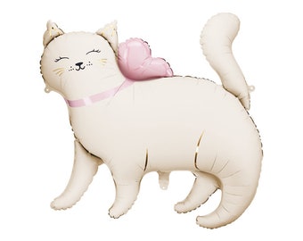 Vit kattfolieballong, söt kattballong, kattfolieballong, kattballong, kattfolieballong, kattungeballong, kattälskare, barnkalas