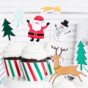 Cheerful Christmas Cake Topper, Christmas Cupcake Toppers, Christmas Food Decorations, Santa Cupcake Topper, Kids Christmas Decorations