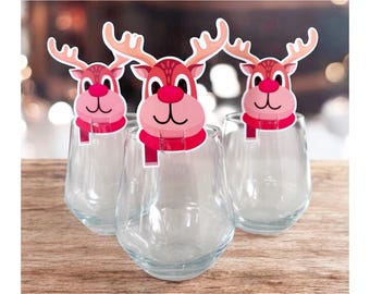 6 High Quality Reindeer Glass Decorations, Reindeer Glass Toppers, Christmas Drinks Decorations, Christmas Tableware, Christmas Dinner