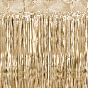 Matte Gold Party Curtain -  2.5m/8ft Length - 90cm/35inch Width - Gold Backdrop-  Birthday Party - Fringe Curtain - Gold Party Decorations