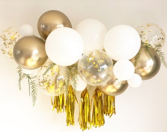 Elegant White and Gold Balloon Garland Kit - Gold Confetti Balloons - DIY - Wedding Decor -