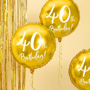 Gold 40th Birthday Balloon, 45cm/18, Metallic Gold 40th Balloon, Round 40th Balloon, 40th Birthday Decorations, Gold Foil Balloon, 40th Bday