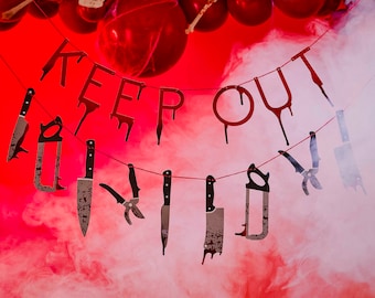 Keep Out Halloween Bunting Banner, Bloody Halloween Sign, Happy Halloween Bunting, Halloween Party, Halloween Banner, Halloween Backdrop